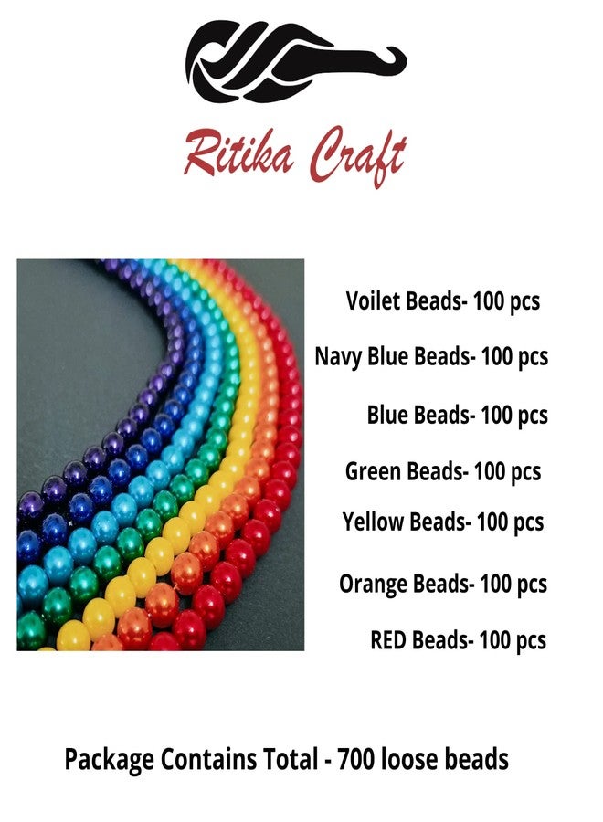 RITIKA CRAFT مجموعة خرز موتي من البلاستيك الأكريليكي متعدد الألوان من ريتيكا كرافت، مقاس 8 مم، 700 قطعة، لصنع المجوهرات/الأعمال الحرفية/الزينة - متعدد الألوان (اللون 2) (المجموعة 3) - Image 3